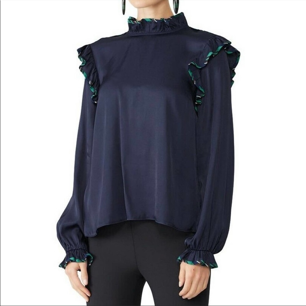 Opening Ceremony | Persian Twill Navy Ruffle Trim Collared Blouse Size 10